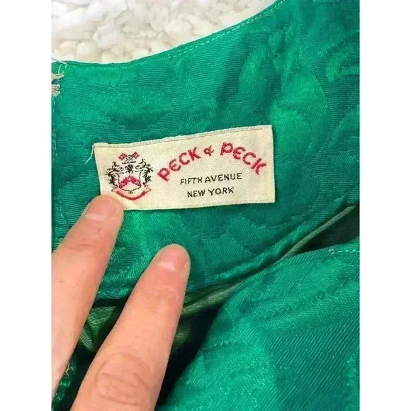 1960s Green Blue Silky Brocade Peck + Peck Cocktail Dress - Picture 12 of 13